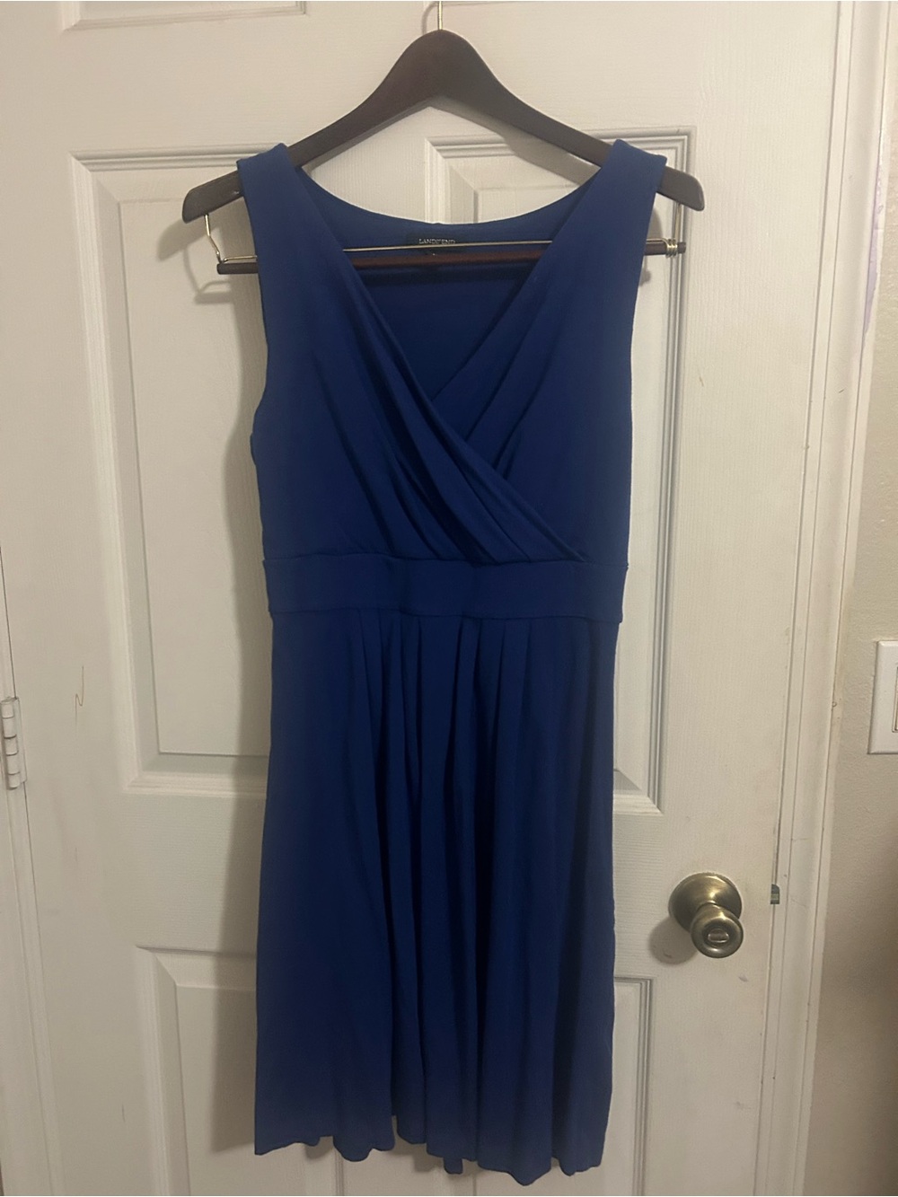 Lands' End Royal Blue Sleeveless V-Neck Pleated Midi Dress